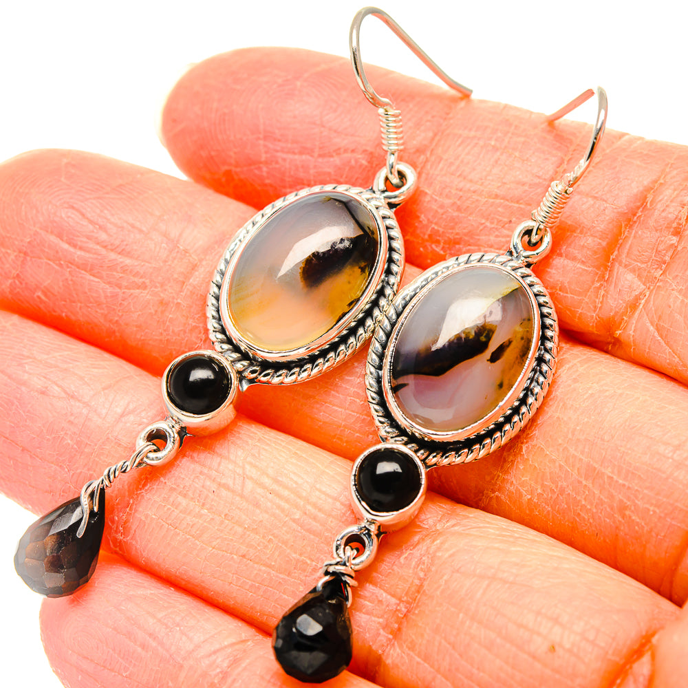Montana Agate, Black Onyx Earrings handcrafted by Anasilvercos - EARR431461