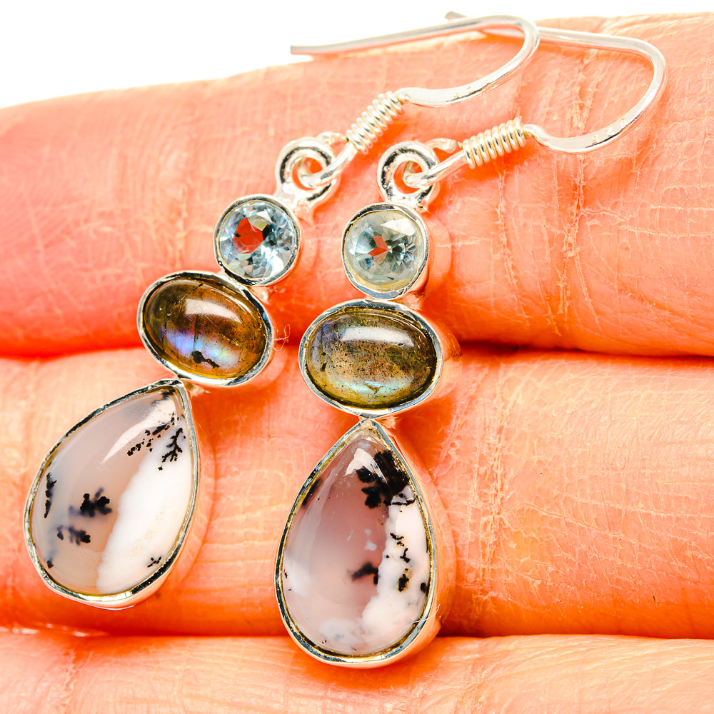 Dendritic Opal, Labradorite, Blue Topaz Earrings handcrafted by Anasilvercos - EARR431465