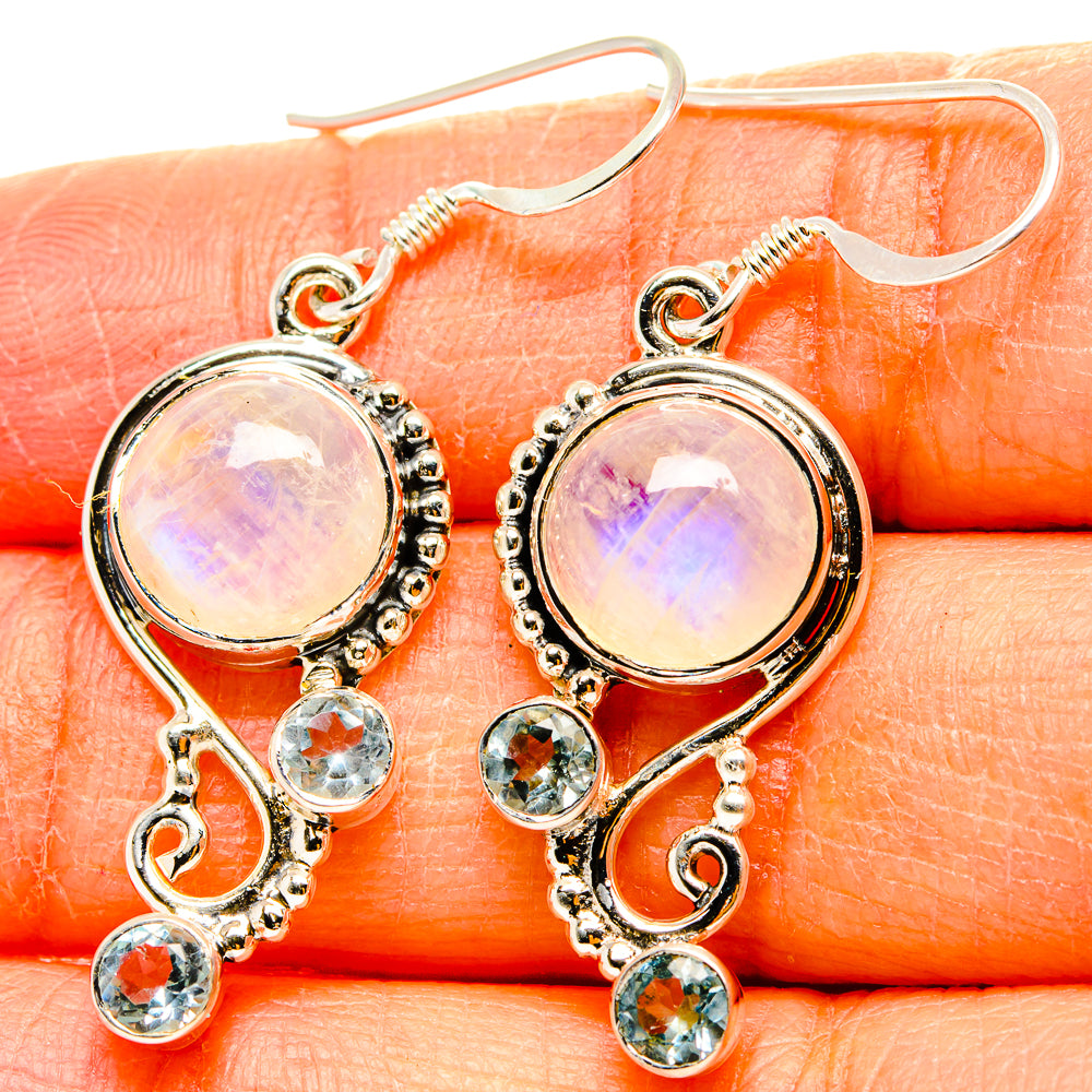 Rainbow Moonstone, Blue Topaz Earrings handcrafted by Anasilvercos - EARR431519