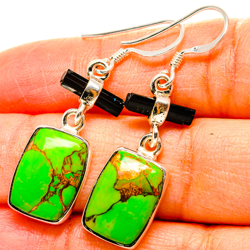 Green Copper Composite Turquoise, Black Onyx Earrings handcrafted by Anasilvercos - EARR431521