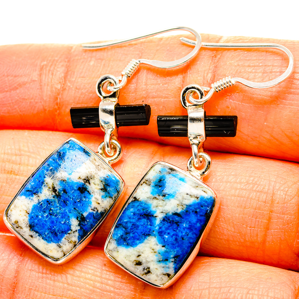 K2 Blue Azurite, Black Onyx Earrings handcrafted by Anasilvercos - EARR431533