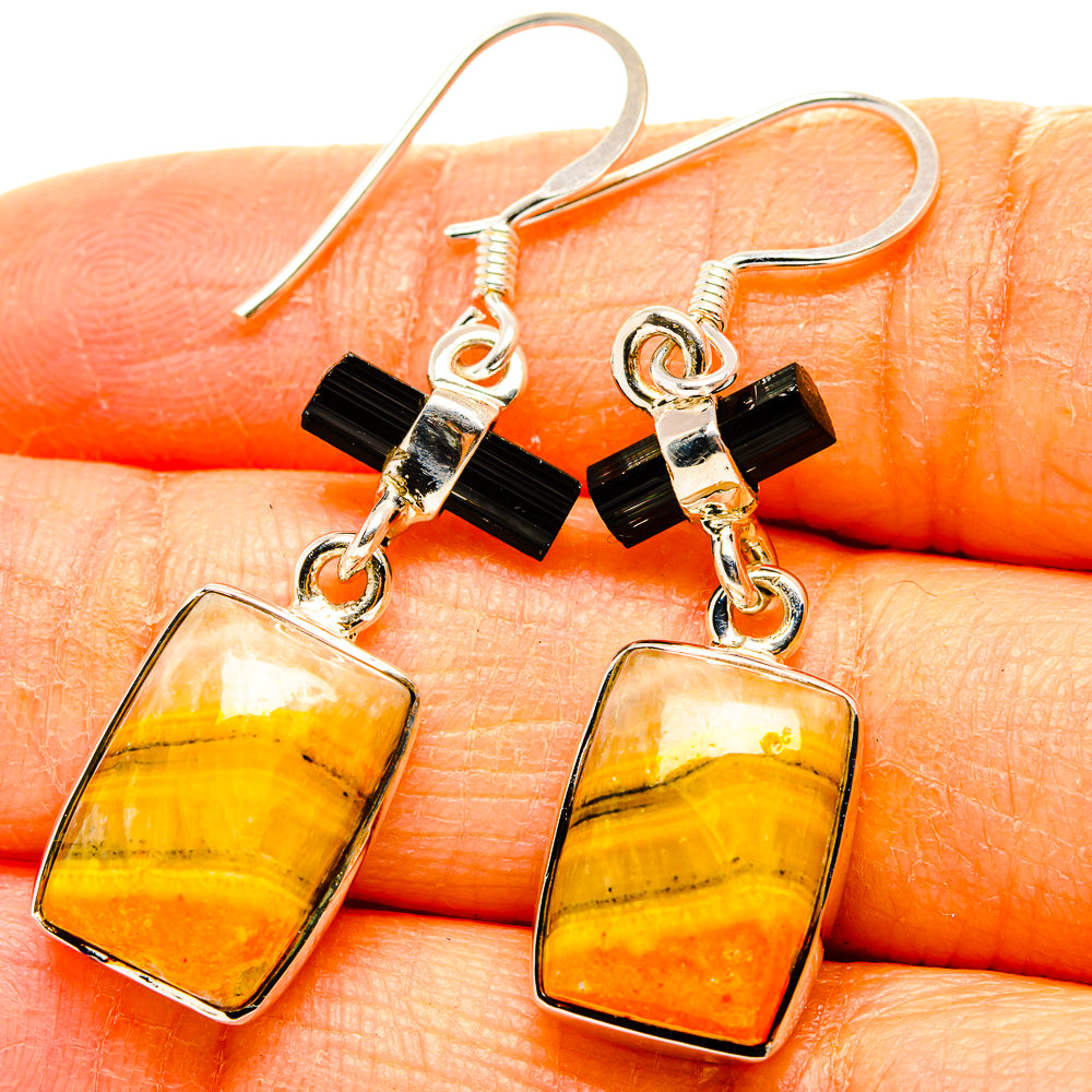 Bumble Bee Jasper, Black Onyx Earrings handcrafted by Anasilvercos - EARR431542