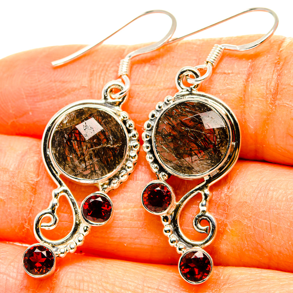 Tourmalinated Quartz, Garnet Earrings handcrafted by Anasilvercos - EARR431544