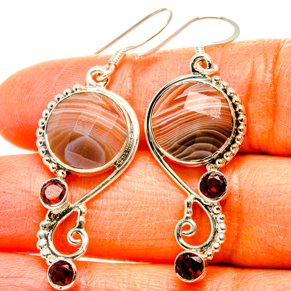Botswana Agate, Garnet Earrings handcrafted by Anasilvercos - EARR431550