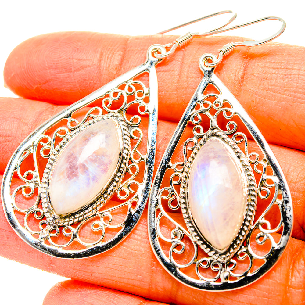 Rainbow Moonstone Earrings handcrafted by Anasilvercos - EARR431553