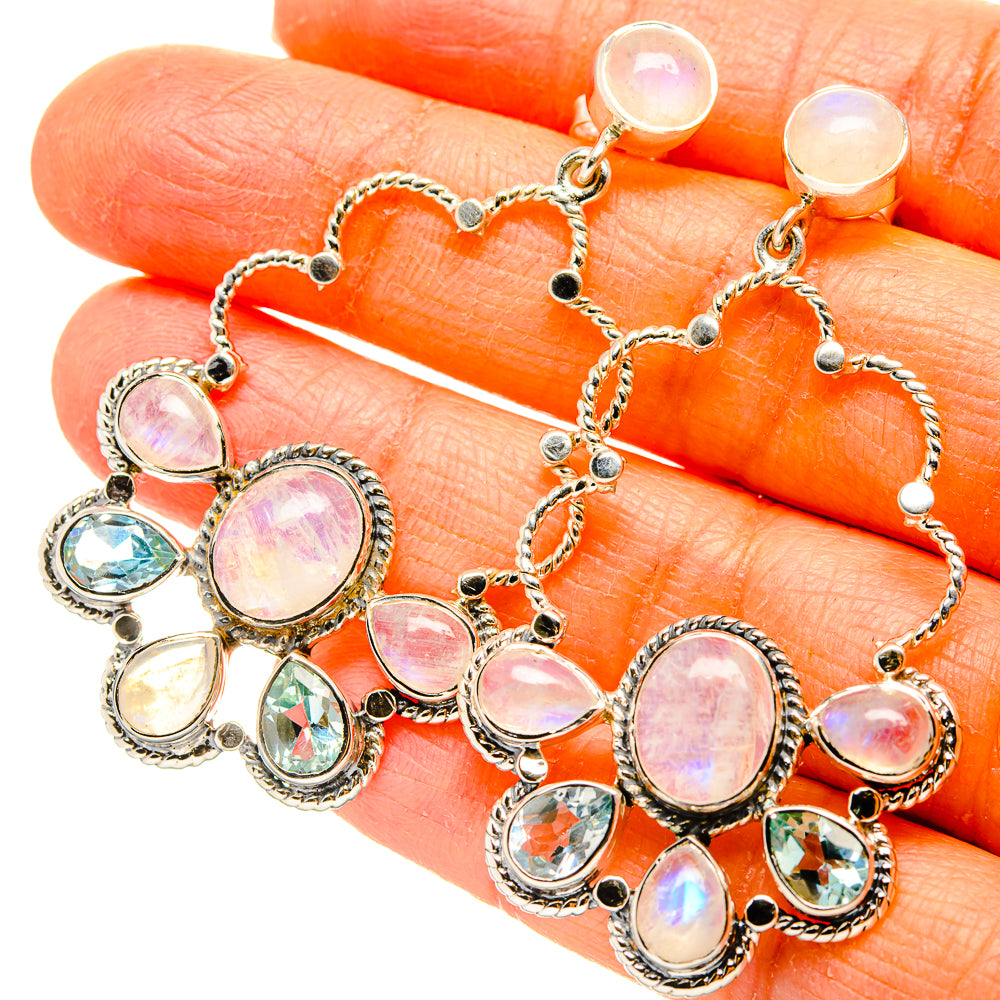 Rainbow Moonstone, Blue Topaz Earrings handcrafted by Anasilvercos - EARR431554