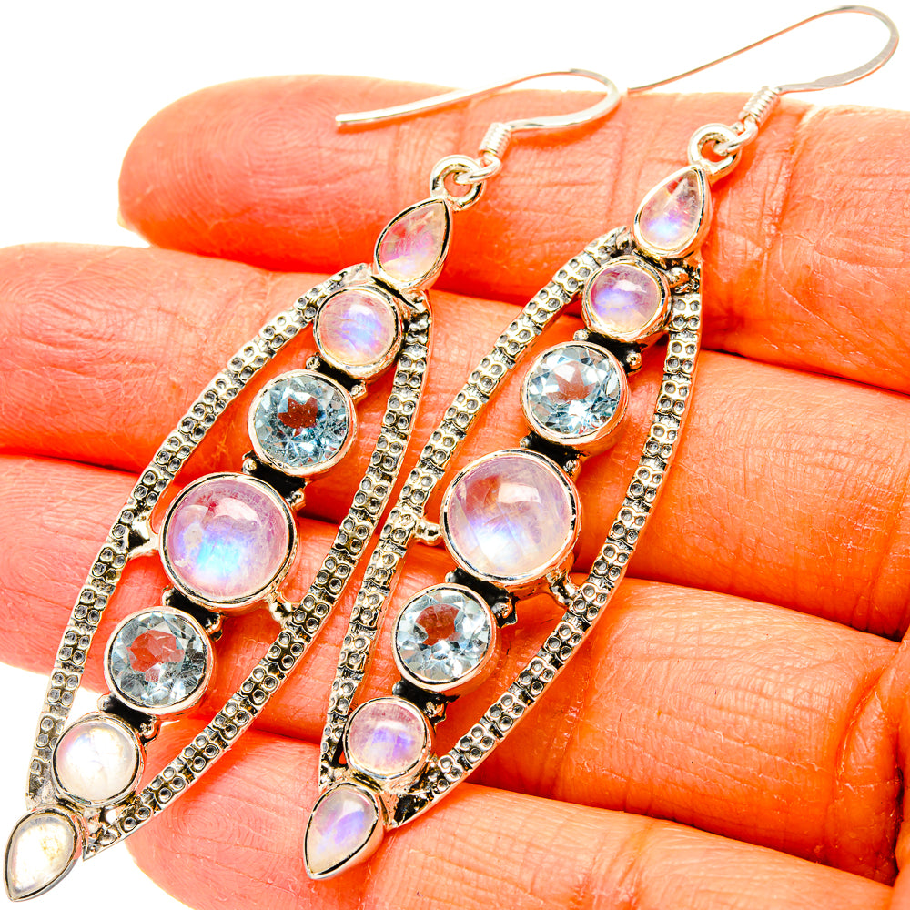 Rainbow Moonstone, Blue Topaz Earrings handcrafted by Anasilvercos - EARR431555