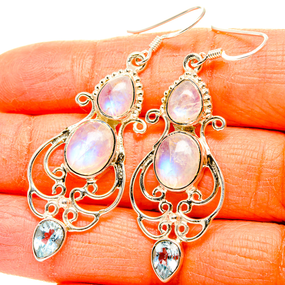 Rainbow Moonstone, Blue Topaz Earrings handcrafted by Anasilvercos - EARR431559