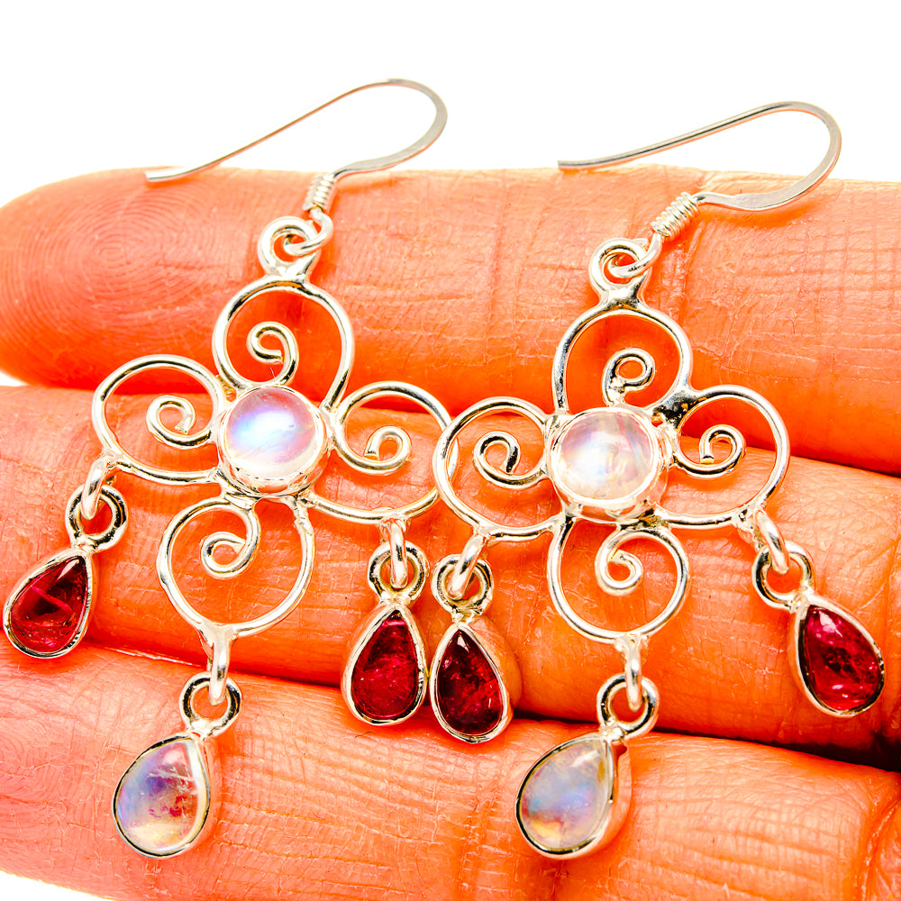 Rainbow Moonstone, Garnet Earrings handcrafted by Anasilvercos - EARR431560