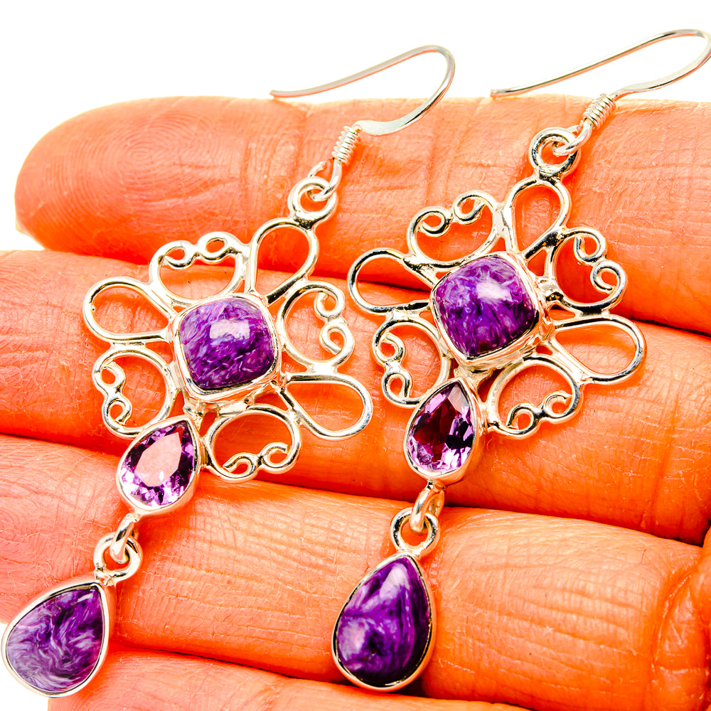 Charoite, Amethyst Earrings handcrafted by Anasilvercos - EARR431562