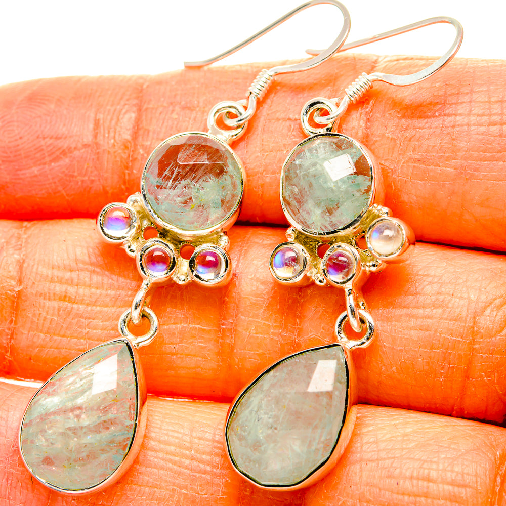 Aquamarine, Rainbow Moonstone Earrings handcrafted by Anasilvercos - EARR431563