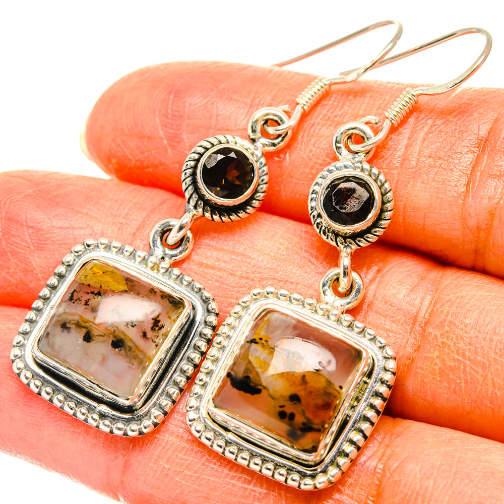 Montana Agate, Smoky Quartz Earrings handcrafted by Anasilvercos - EARR428550