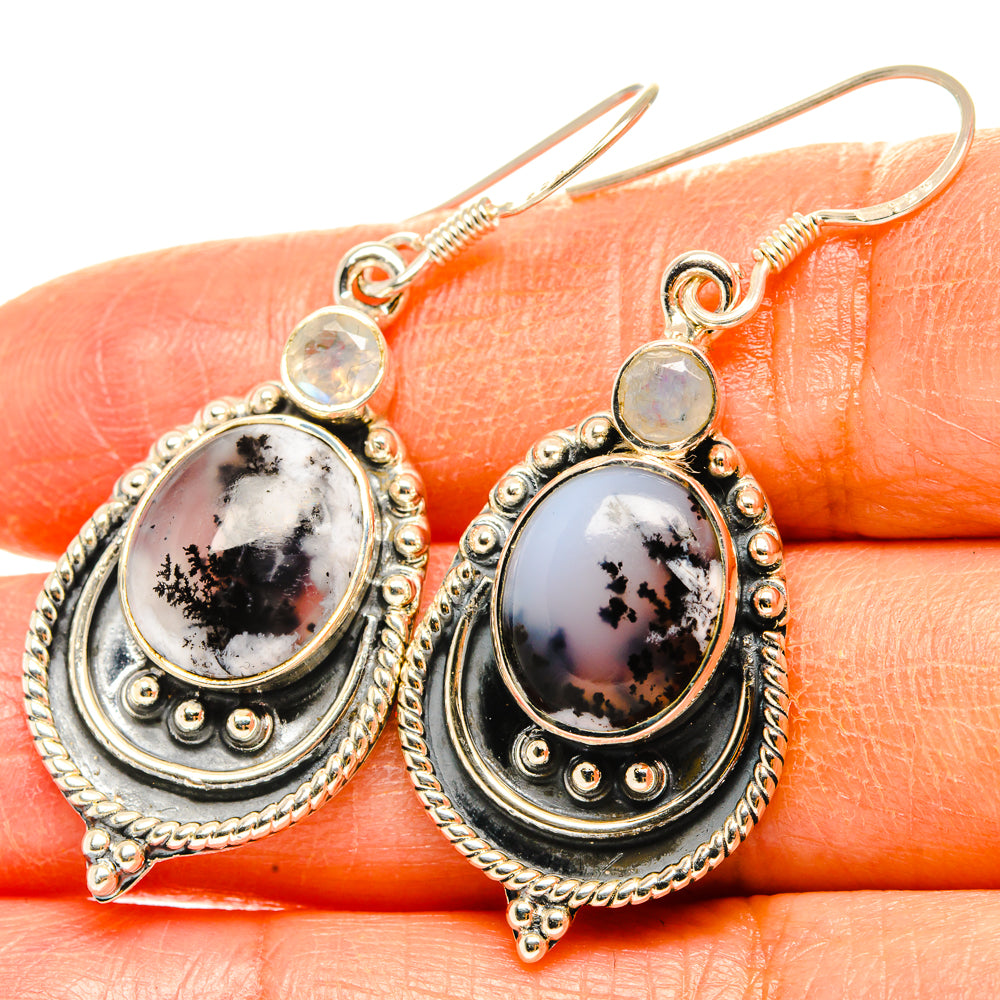 Dendritic Opal, Rainbow Moonstone Earrings handcrafted by Anasilvercos - EARR428552