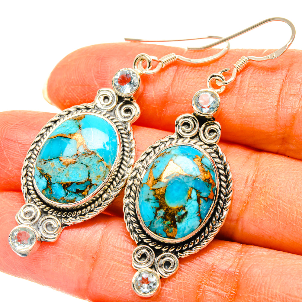 Blue Copper Composite Turquoise, Blue Topaz Earrings handcrafted by Anasilvercos - EARR428567