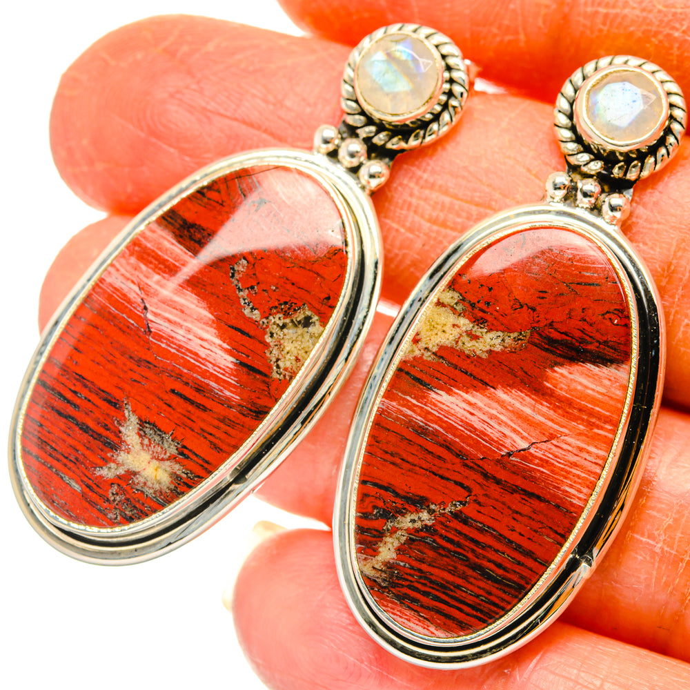Red Jasper, Rainbow Moonstone Earrings handcrafted by Anasilvercos - EARR428584
