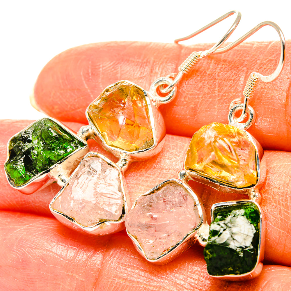 Chrome Diopside, Rose Quartz, Citrine Earrings handcrafted by Anasilvercos - EARR428585
