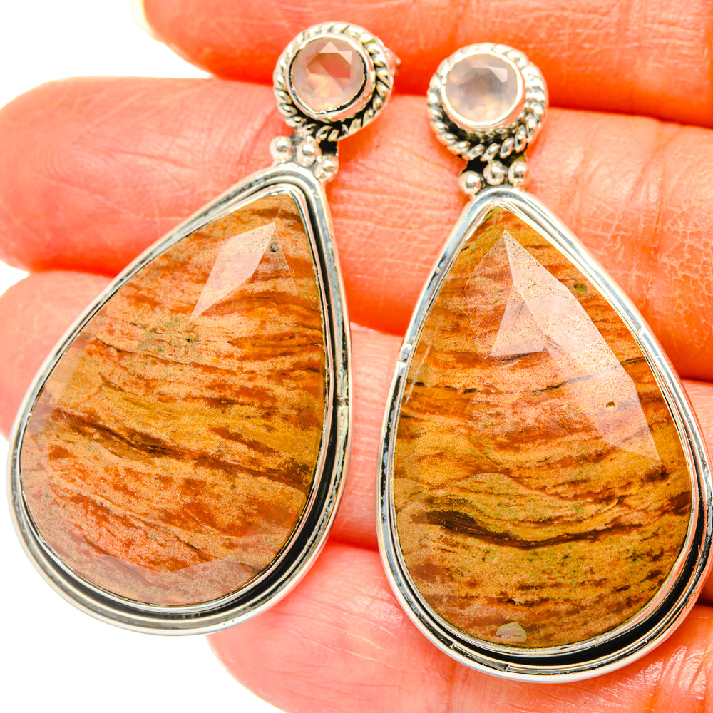 Plume Agate, Rose Quartz Earrings handcrafted by Anasilvercos - EARR428593