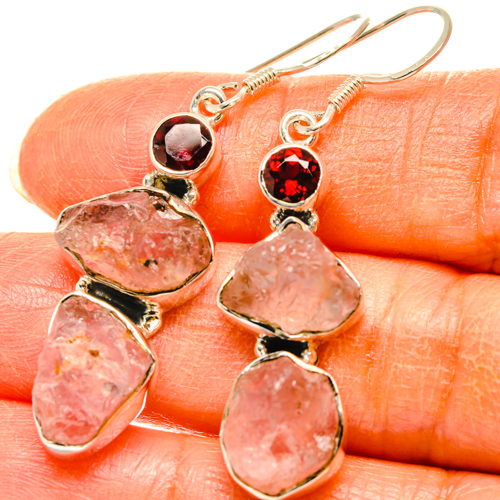Rose Quartz, Garnet Earrings handcrafted by Anasilvercos - EARR428594