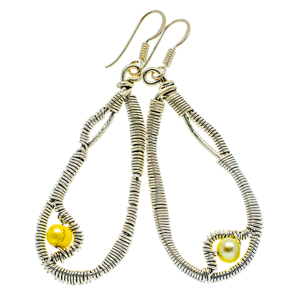 Yellow Cultured Pearl Earrings handcrafted by Anasilvercos - EARR400570