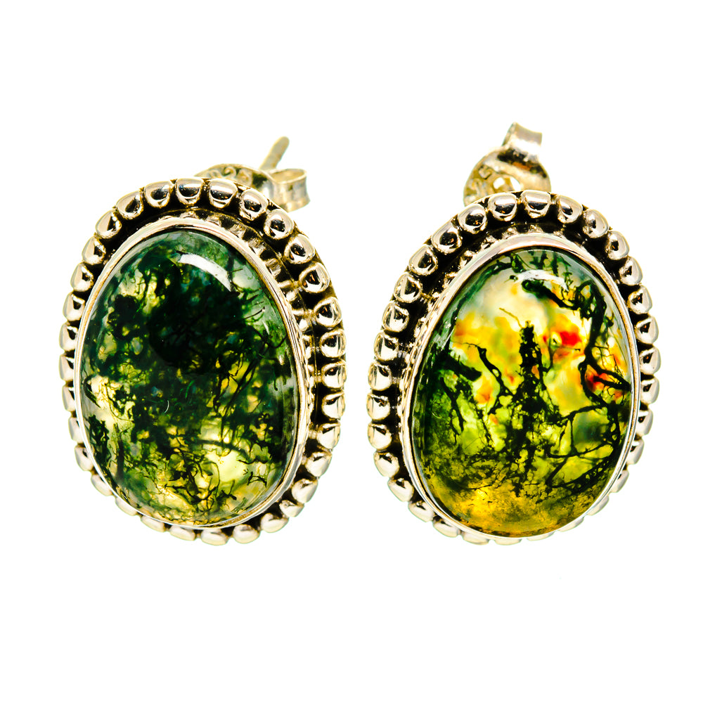 Green Moss Agate Earrings handcrafted by Anasilvercos - EARR408848