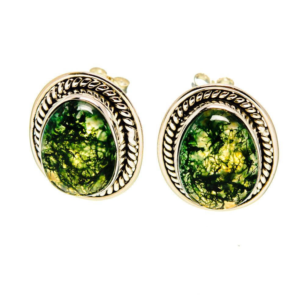 Green Moss Agate Earrings handcrafted by Anasilvercos - EARR409701