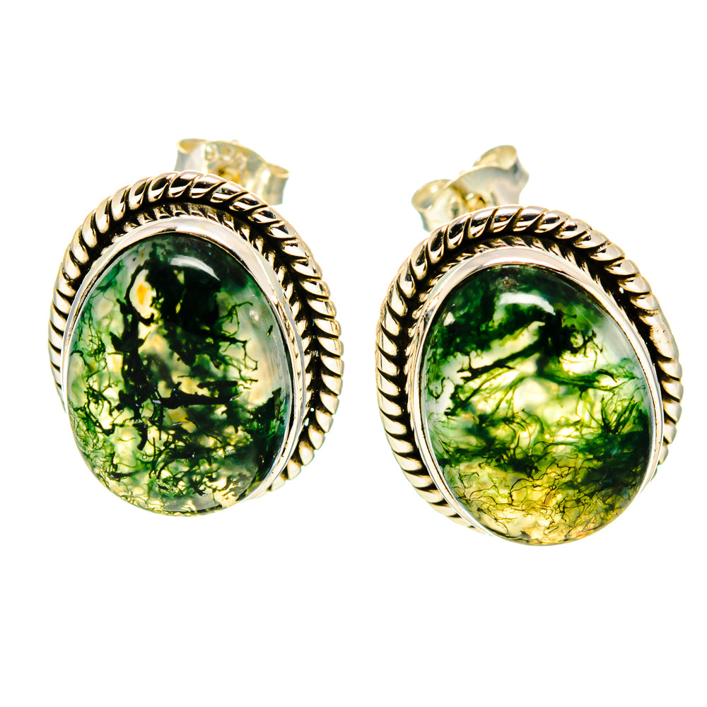 Green Moss Agate Earrings handcrafted by Anasilvercos - EARR409792