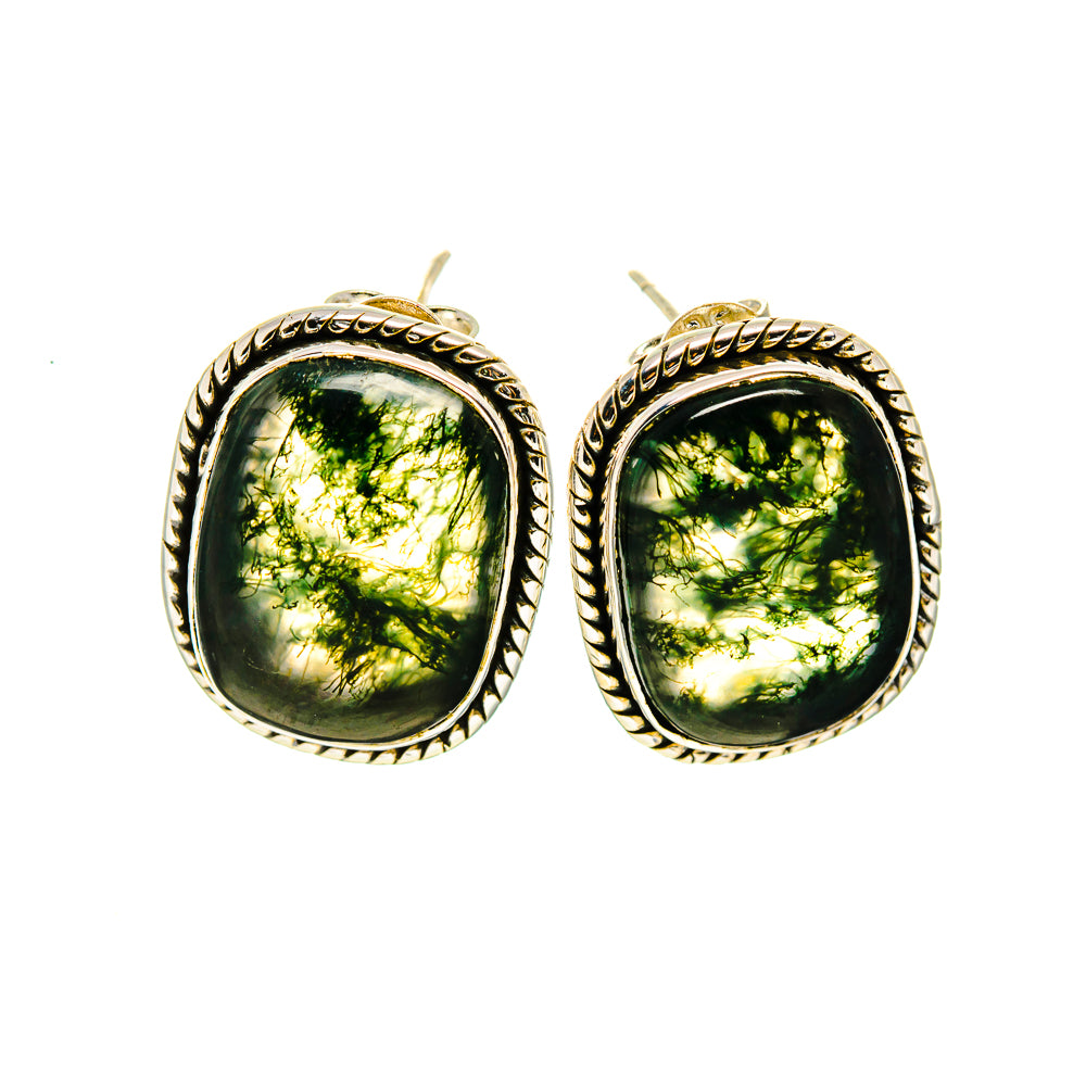 Green Moss Agate Earrings handcrafted by Anasilvercos - EARR410635