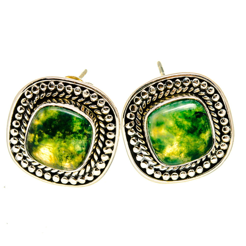 Green Moss Agate Earrings handcrafted by Anasilvercos - EARR411652