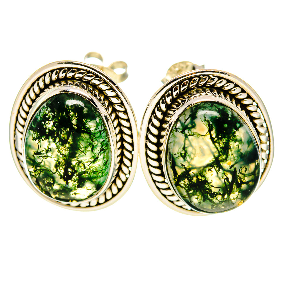 Green Moss Agate Earrings handcrafted by Anasilvercos - EARR411983
