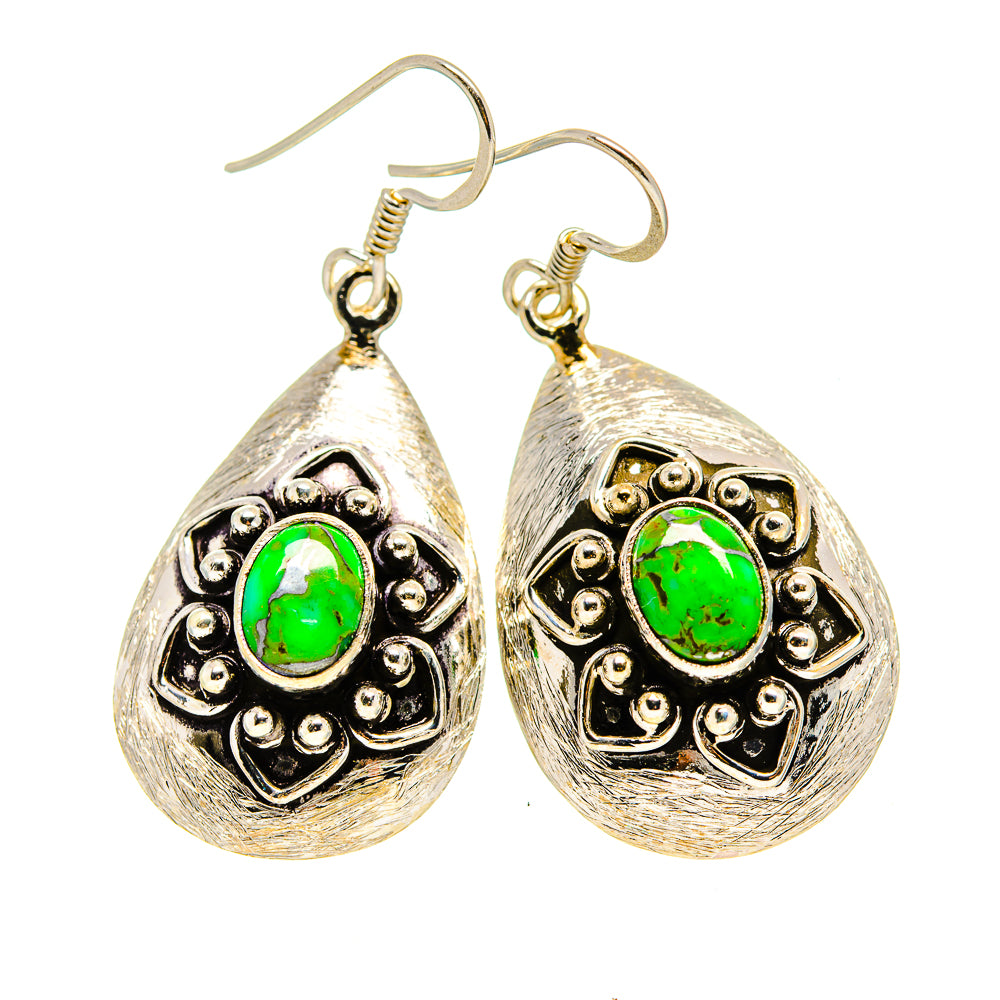 Green Copper Composite Turquoise Earrings handcrafted by Anasilvercos - EARR412874