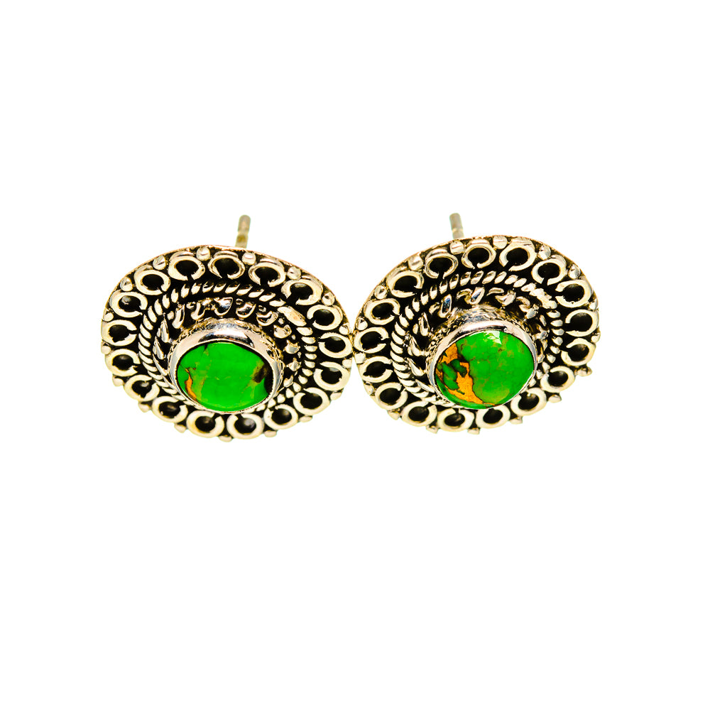 Green Copper Composite Turquoise Earrings handcrafted by Anasilvercos - EARR413346