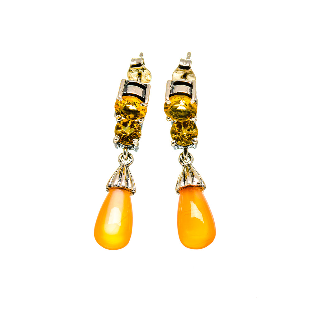 Peach Moonstone Earrings handcrafted by Anasilvercos - EARR413347