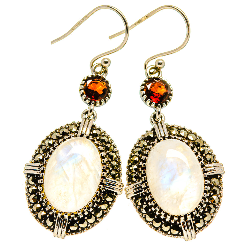 Rainbow Moonstone, Garnet Earrings handcrafted by Anasilvercos - EARR413624