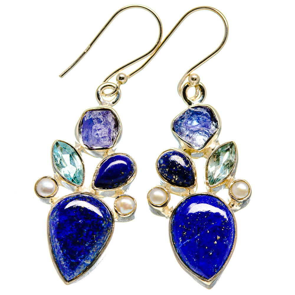 Lapis Lazuli, Tanzanite, Blue Topaz, Cultured Pearl Earrings handcrafted by Anasilvercos - EARR413627