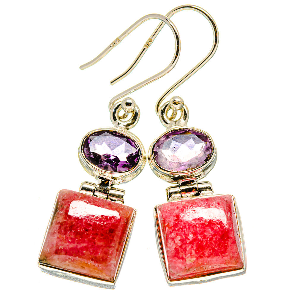 Rhodonite, Amethyst Earrings handcrafted by Anasilvercos - EARR413642