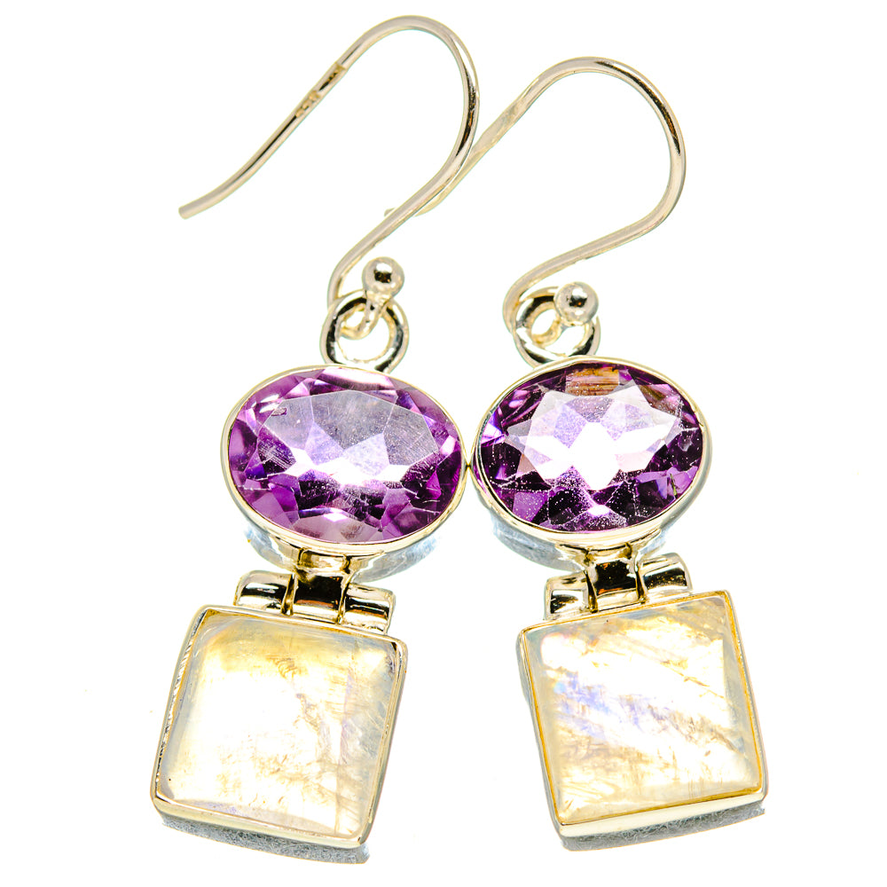 Rainbow Moonstone, Amethyst Earrings handcrafted by Anasilvercos - EARR413646