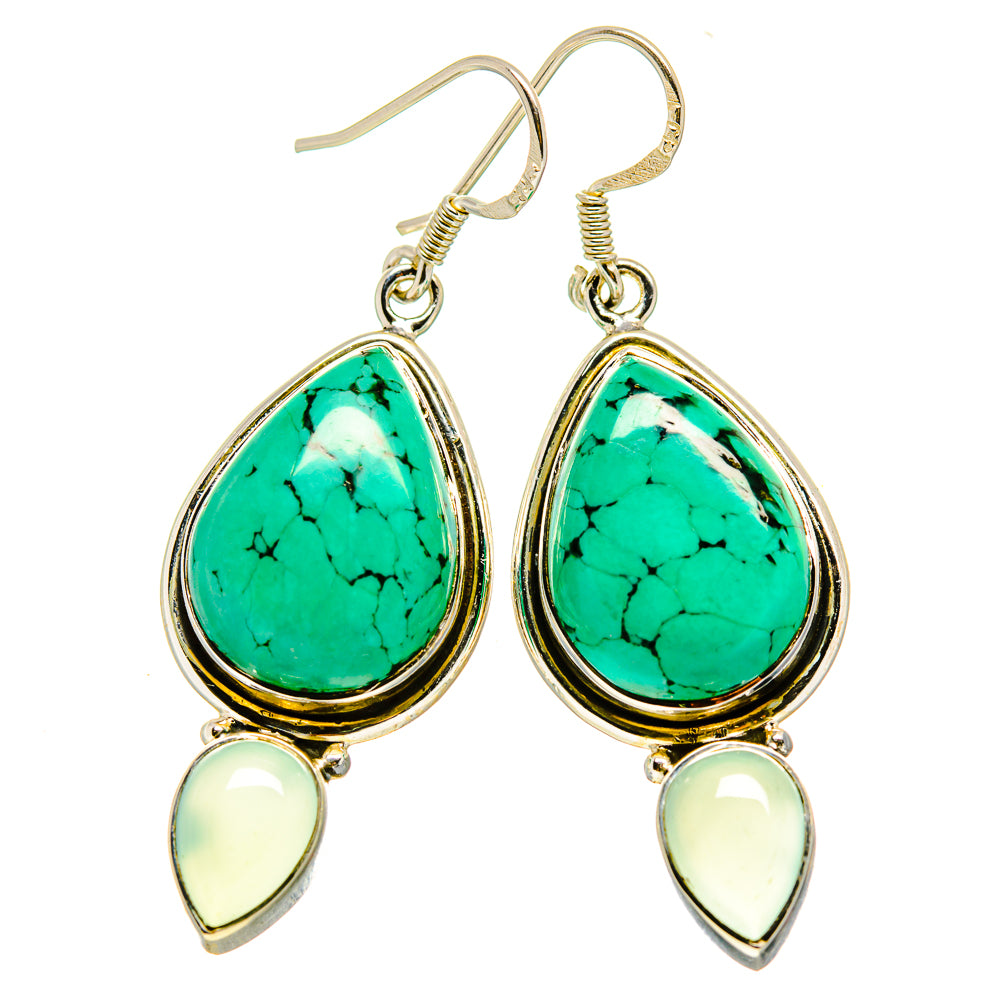 Tibetan Turquoise, Aqua Chalcedony Earrings handcrafted by Anasilvercos - EARR413647