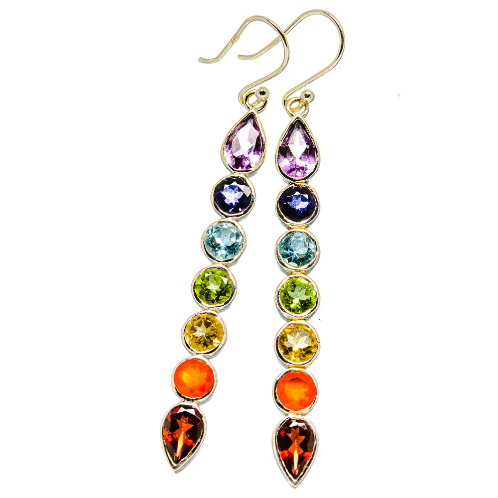 Multi-stone Rainbow Chakra Earrings handcrafted by Anasilvercos - EARR413651
