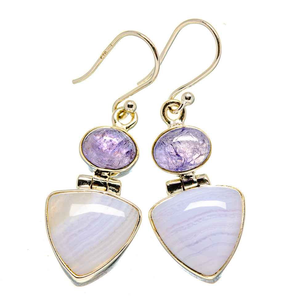 Blue Lace Agate, Tanzanite Earrings handcrafted by Anasilvercos - EARR413655