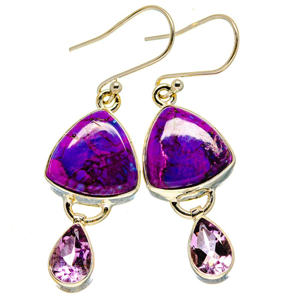 Purple Copper Composite Turquoise, Amethyst Earrings handcrafted by Anasilvercos - EARR413668
