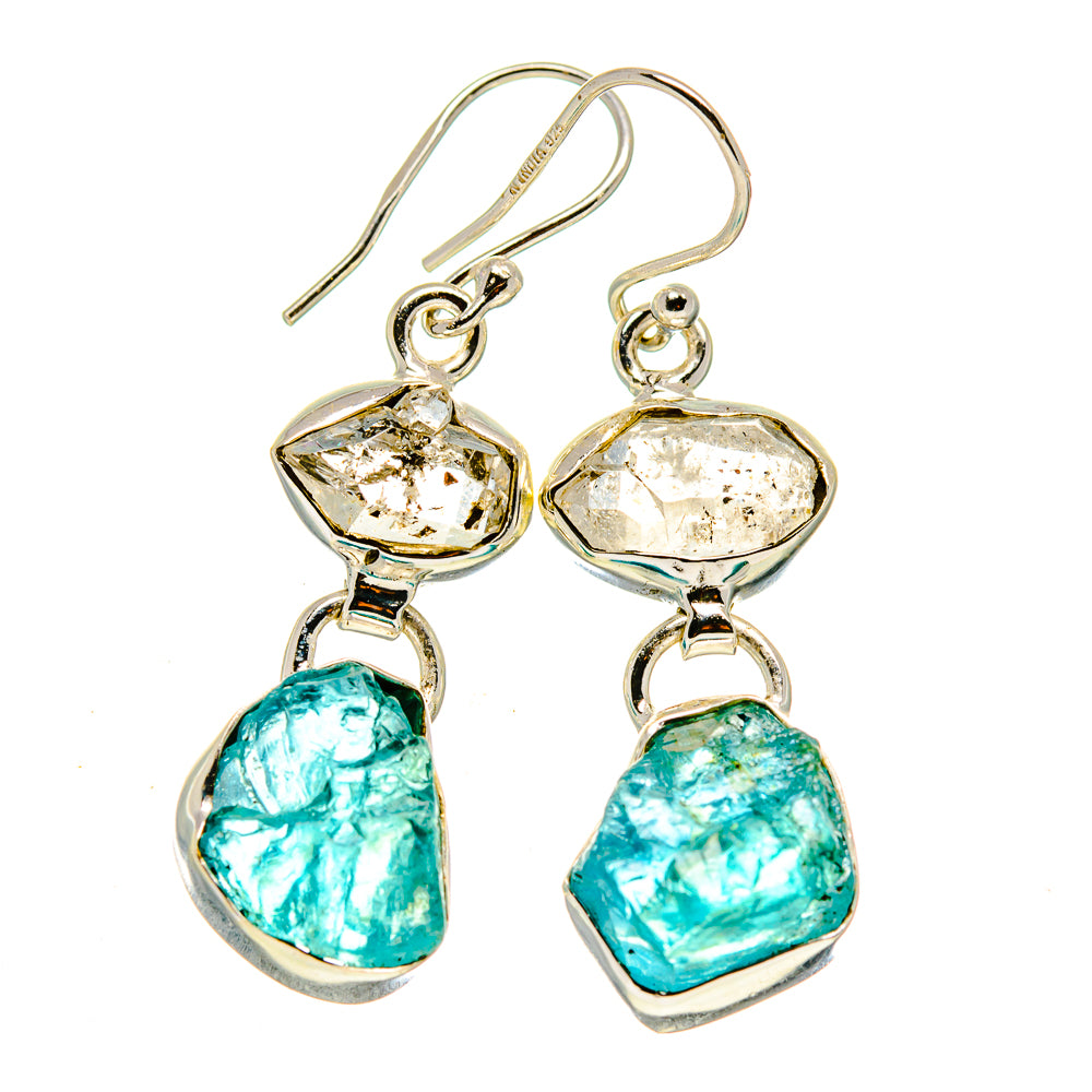 Blue Fluorite, Herkimer Diamond Earrings handcrafted by Anasilvercos - EARR413676