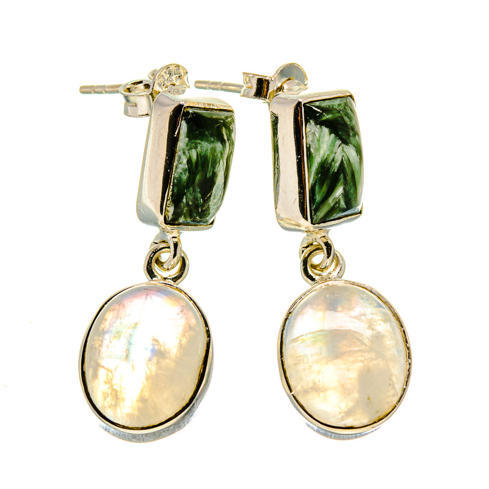 Rainbow Moonstone Earrings handcrafted by Anasilvercos - EARR413727