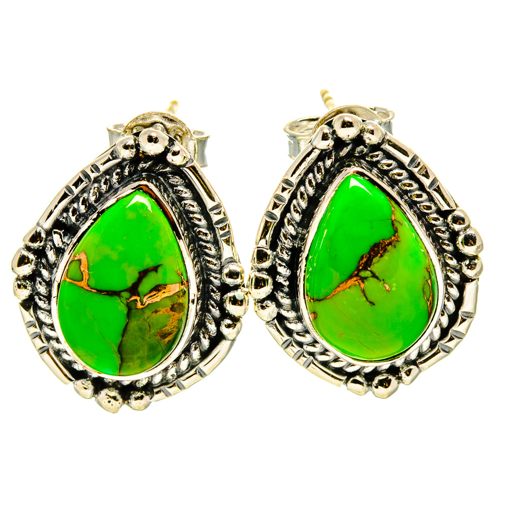 Green Copper Composite Turquoise Earrings handcrafted by Anasilvercos - EARR413819