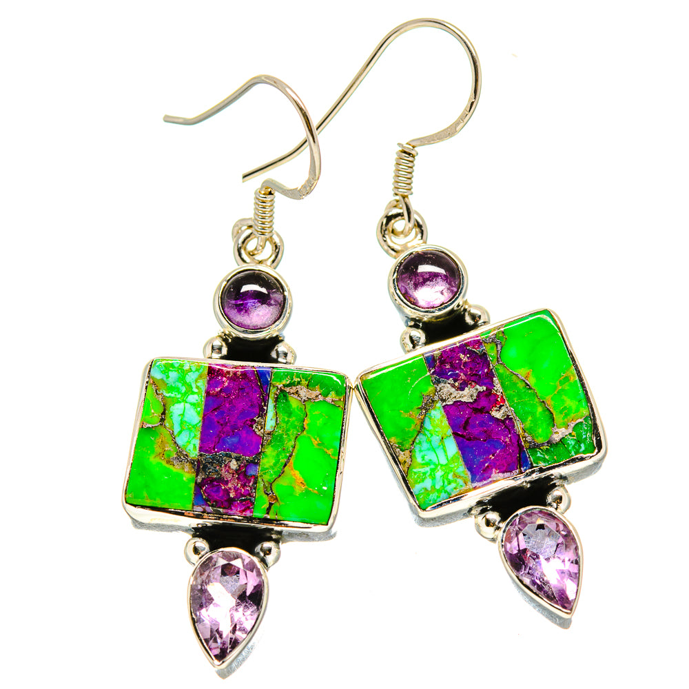 Purple Green Copper Composite Turquoise Earrings handcrafted by Anasilvercos - EARR414111