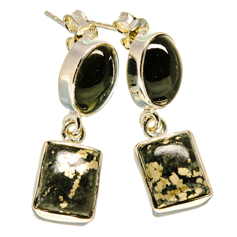 Pyrite In Black Onyx Earrings handcrafted by Anasilvercos - EARR414222