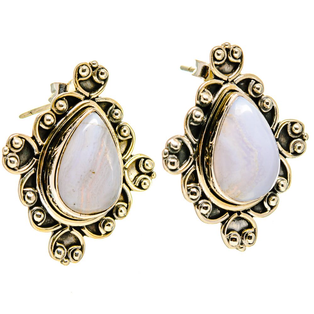 Blue Lace Agate Earrings handcrafted by Anasilvercos - EARR414360