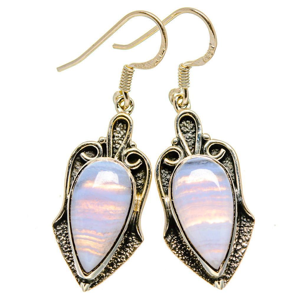 Blue Lace Agate Earrings handcrafted by Anasilvercos - EARR414389