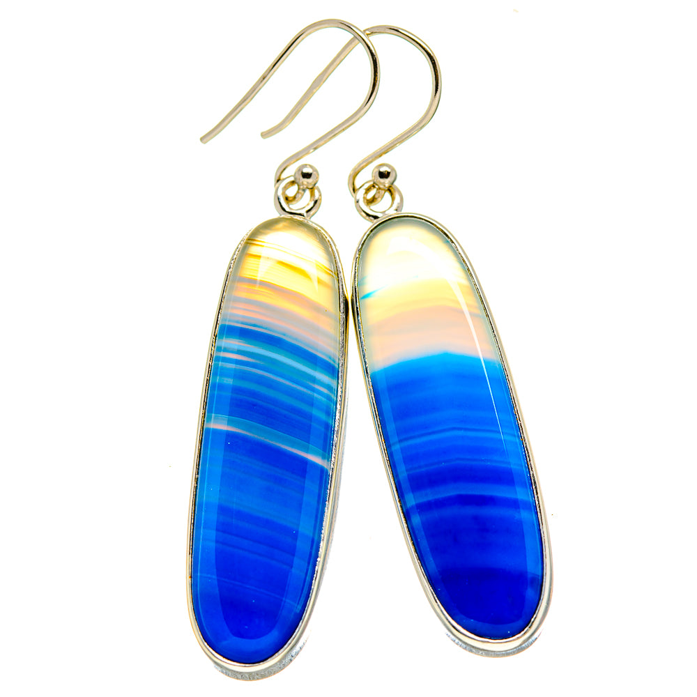 Blue Botswana Agate Earrings handcrafted by Anasilvercos - EARR414426