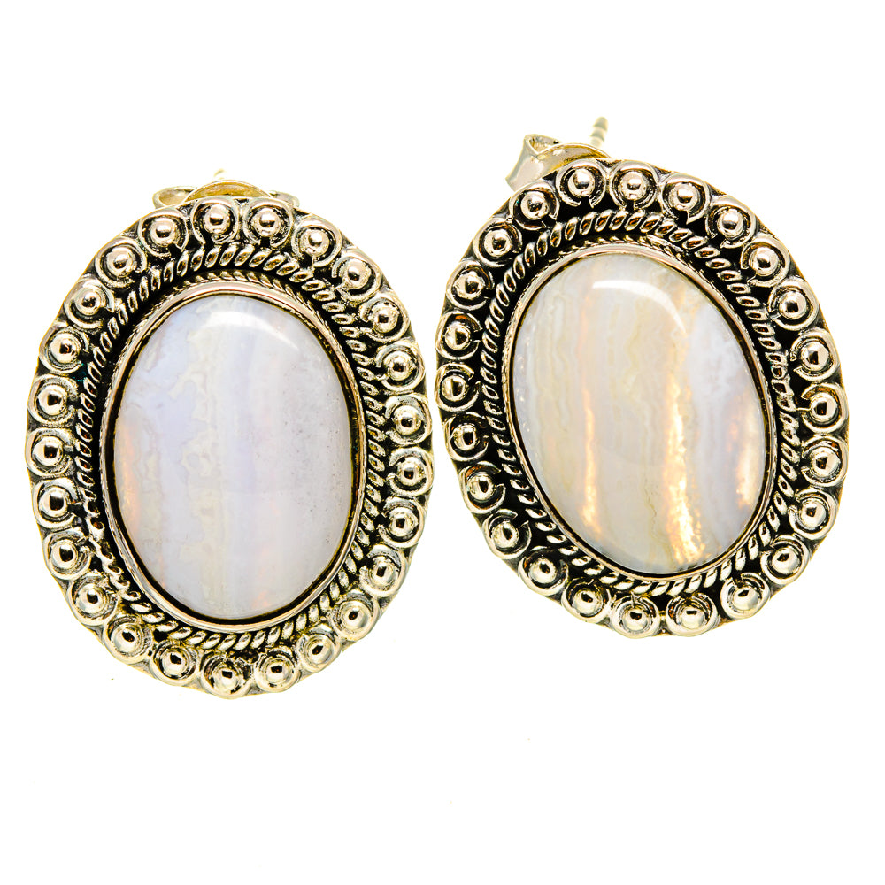Blue Lace Agate Earrings handcrafted by Anasilvercos - EARR414542