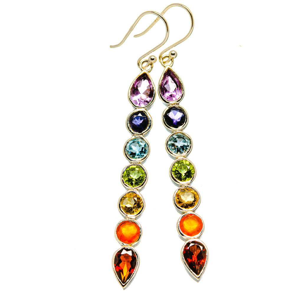 Multi-stone Rainbow Chakra Earrings handcrafted by Anasilvercos - EARR414846